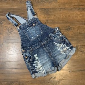 Distressed overalls